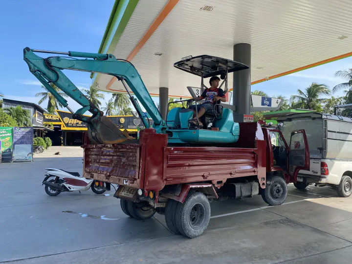 Refueling construction equipment before starting work